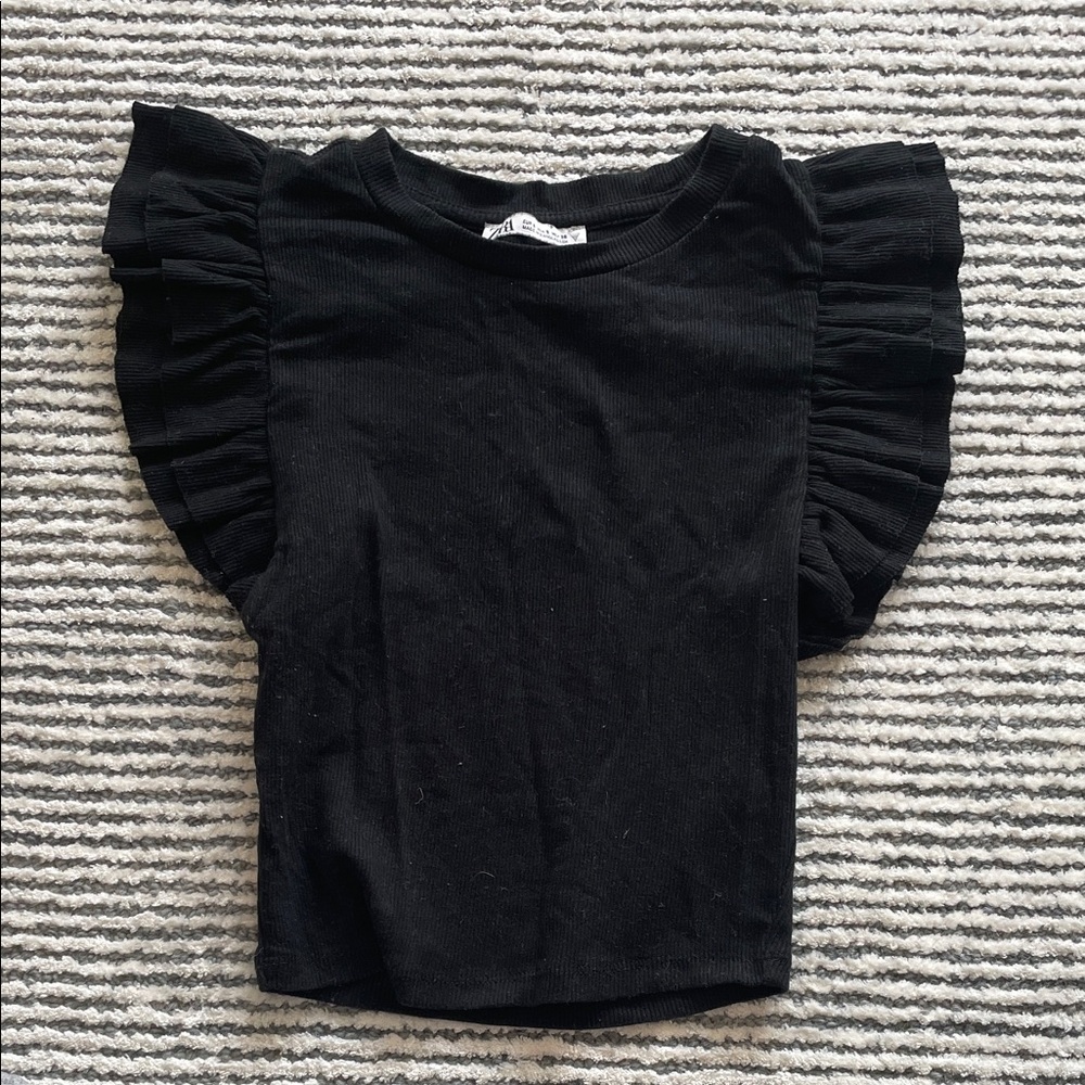 Zara Black Ruffle Sleeve Crop Top